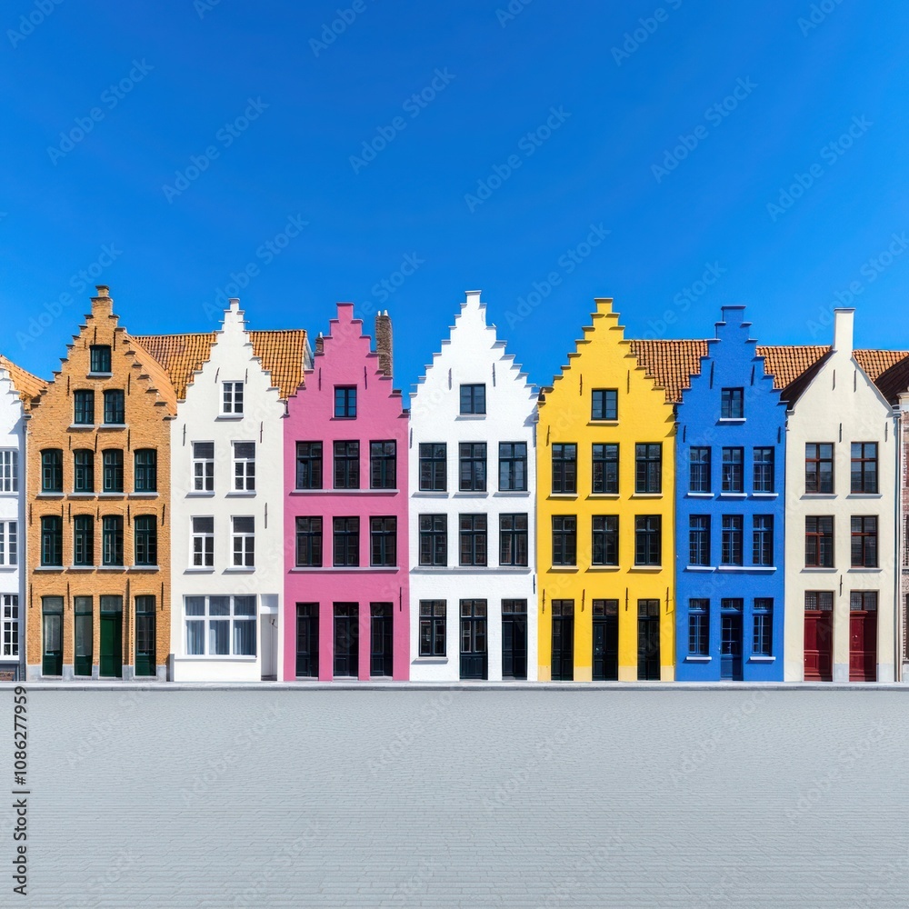 Fototapeta premium Colorful Stepped Gables Panorama at Bruges Markt Square, Belgium - Web Banner