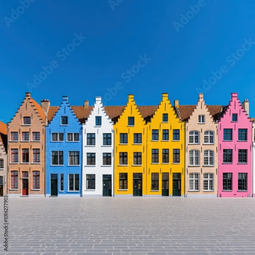 Colorful Stepped Gables Panorama at Bruges Markt Square, Belgium - Web Banner photo