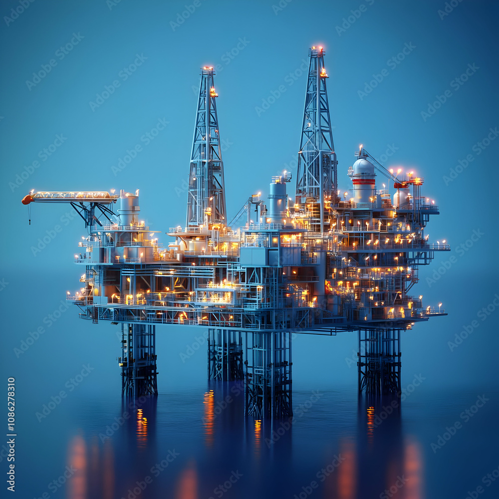 3D Oil Rig at Dusk - Offshore Drilling Platform 3D Oil Rig at Dusk - Offshore Drilling Platform