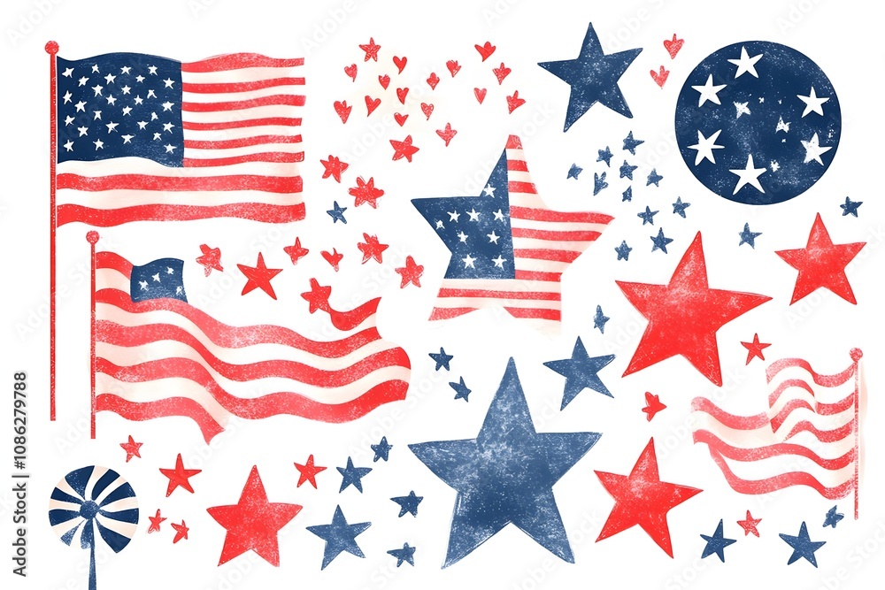 Obraz premium 4th of July, Independence day - greeting design with USA patriotic colors firework burst rays. july, freedom, red, flag, patriotism, illustration, day, blue, design, background, event, poster,
