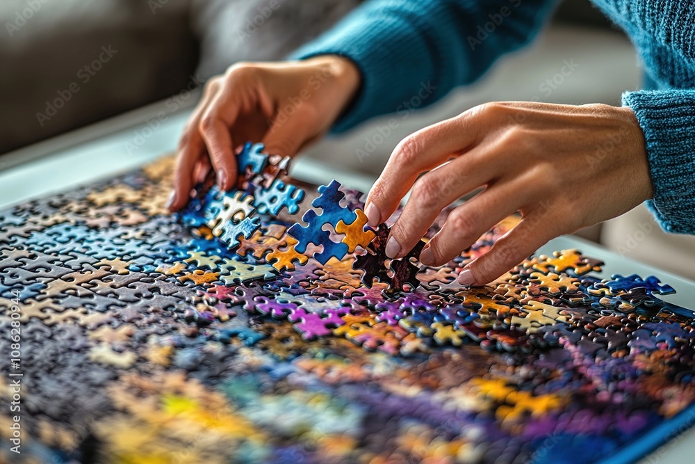 Woman Working on Puzzle Woman Working on Puzzle