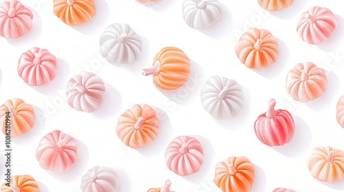 High-quality pastel halloween seamless pattern on white background, perfect for halloween projects. food vectors. Ultra realistic. Photorealistic