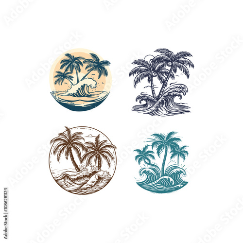 Palm tree in the beach design vector vintage