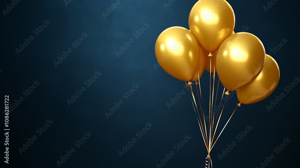A cluster of vibrant gold balloons gracefully floats against a clear sky, radiating joy and celebration, evoking feelings of freedom and festivity.