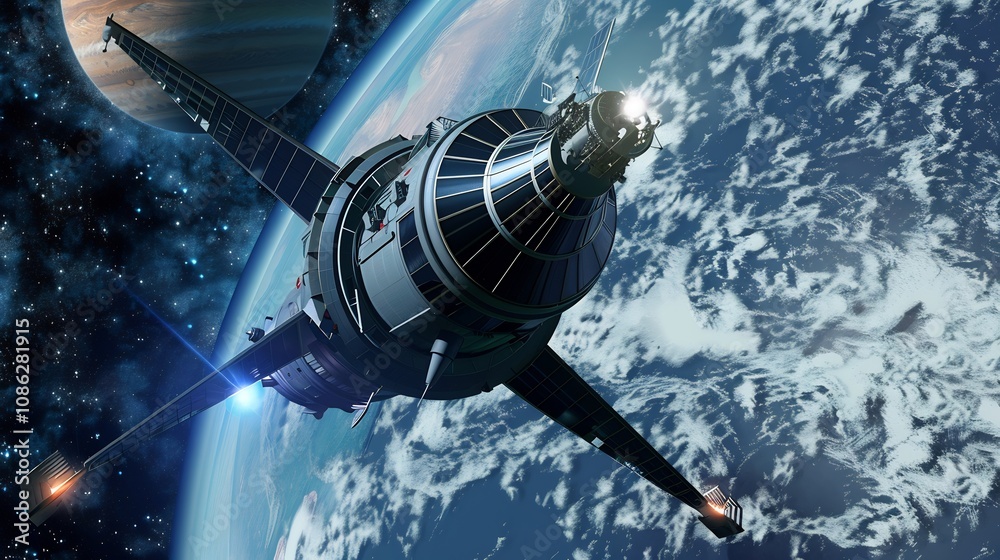 Flying space aboard a futuristic spacecraft the space explorers observe a rare planetary alignment The cosmic adventurers capture the alignments impact on the gravitational fields of nearby planets