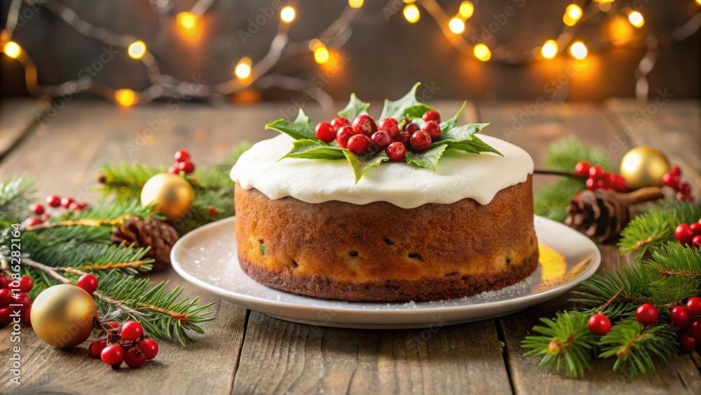 custom made wallpaper toronto digitalDelicious Christmas cake with festive decorations on a plate, Christmas, cake, dessert, gift, holiday, celebration, sweet