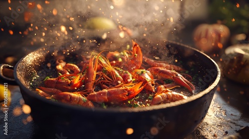 Homemade cajun seafood boil. seafood. Ultra realistic. Photorealistic hypermaximalist advertising photography hyper realistic fine detail photo