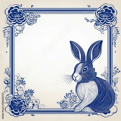 rabbit year blank frame plate chinese zodiac porcelain tiles for text post social media
