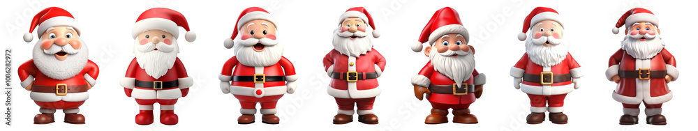 3D Santa Claus cartoon character png cut out element set 3D Santa Claus cartoon character png cut out element set