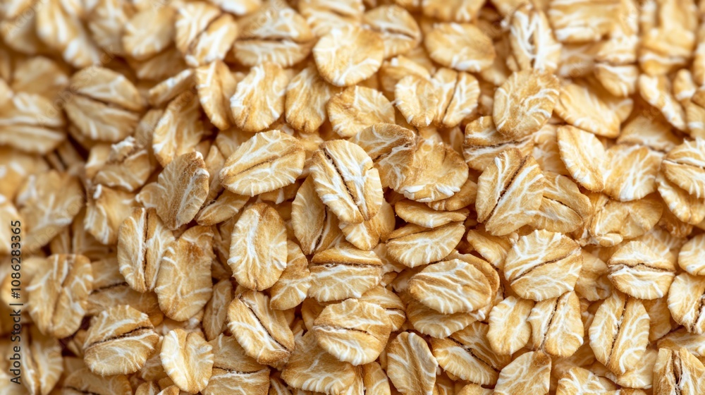 Close-up of rolled oats, showing texture and detail. Close-up of rolled oats, showing texture and detail.