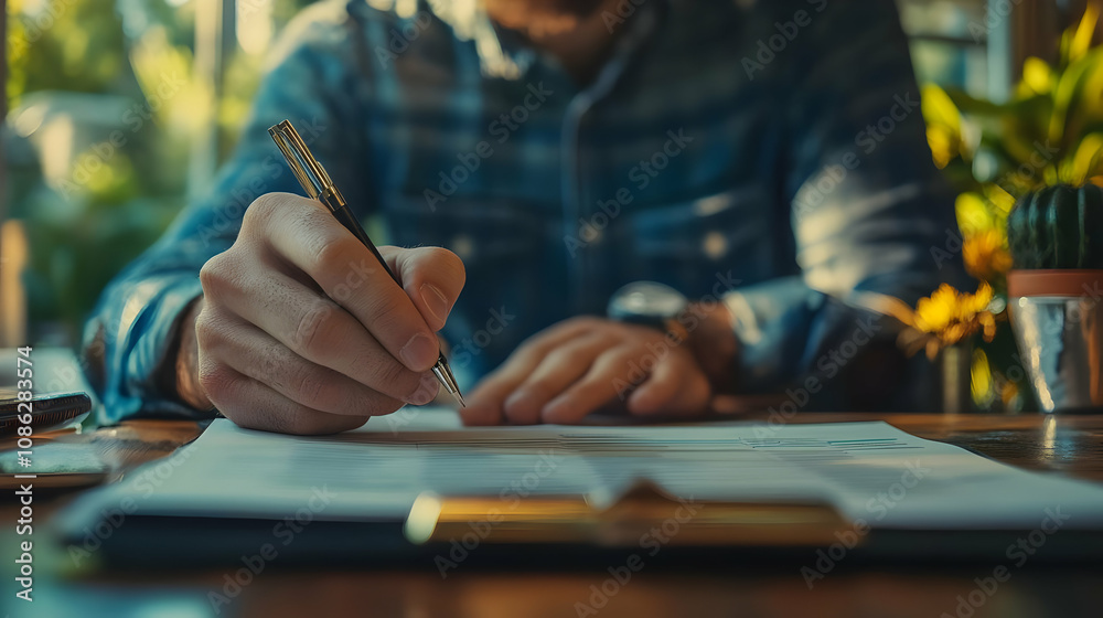 Photo Man Writing Document Business Desk Office Work Photo Man Writing Document Business Desk Office Work