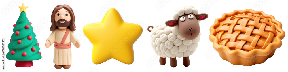 Plasticine Christmas png cut out element set Plasticine Christmas png cut out element set