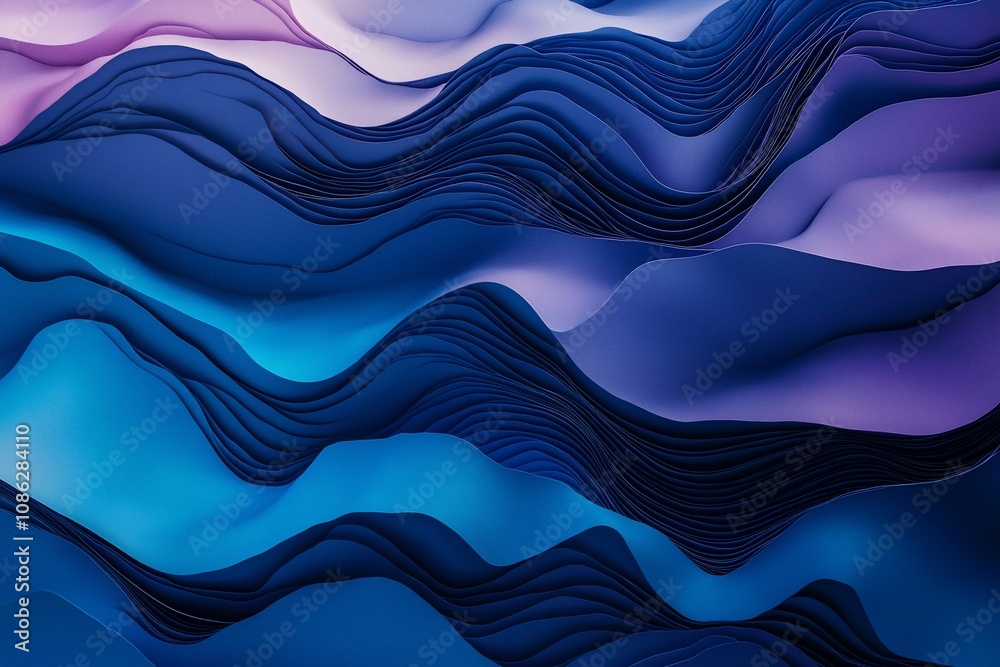 Fototapeta premium Fluid Waves: An Abstract Journey Through Shades of Blue and Purple