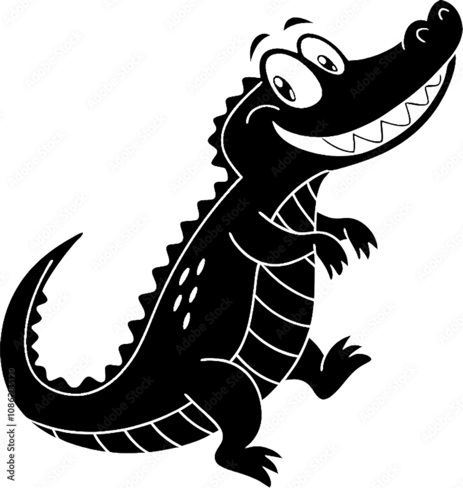 Adorable black stencil crocodile clipart perfect for festive holiday and winter designs. 