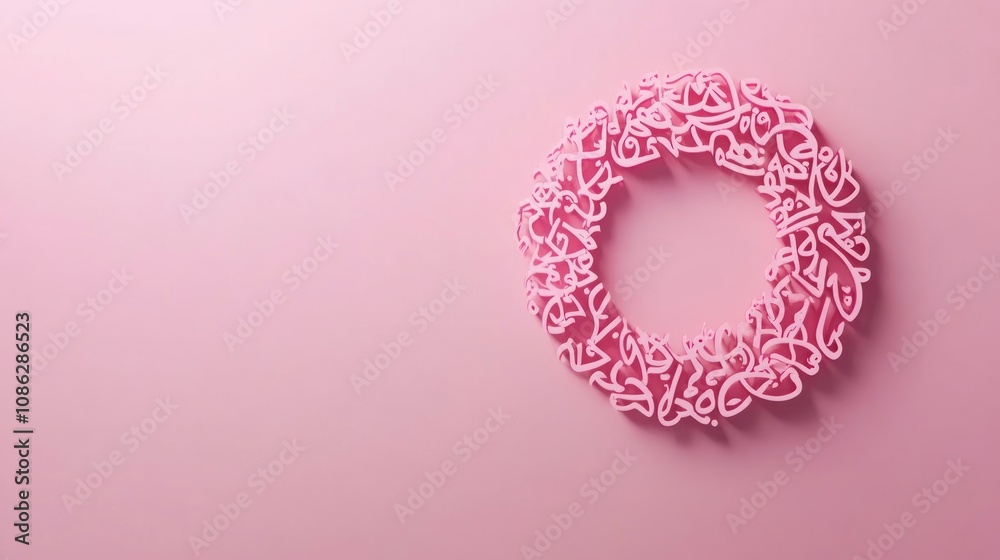 Pink decorative wreath featuring intricate designs and patterns. Pink decorative wreath featuring intricate designs and patterns.