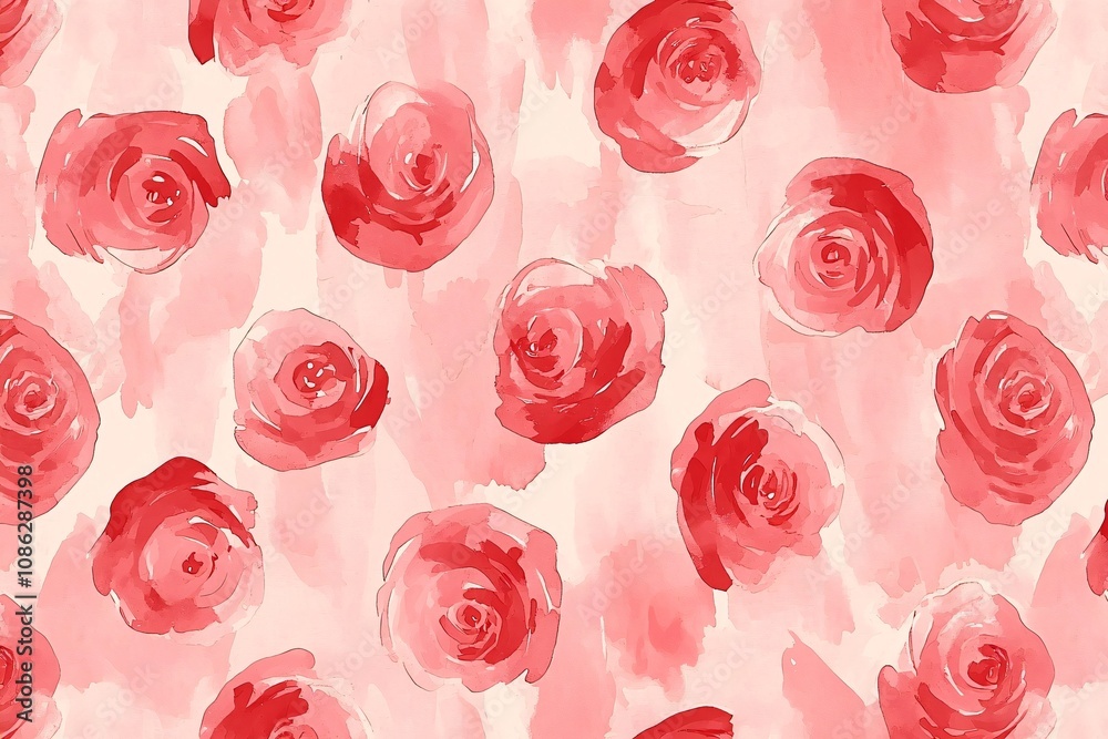 Romantic Floral Pattern Featuring Soft Red Roses on a Light Background Romantic Floral Pattern Featuring Soft Red Roses on a Light Background