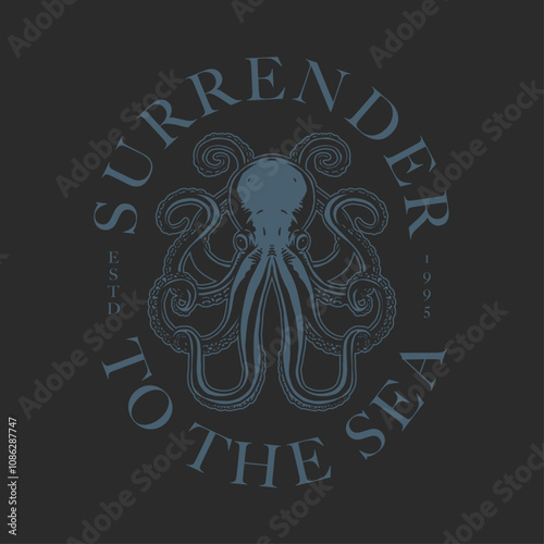 HAND DRAWN OCTOPUS KRAKEN SEA OCEAN ANIMAL SAILING TATTOO SYMMETRICAL VINTAGE TSHIRT TEE PRINT FOR APPAREL MERCHANDISE