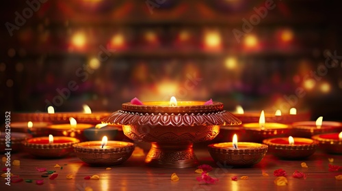 Diwali festival of lights tradition Diya oil lamps background photo