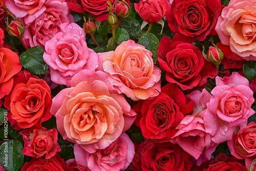 A Beautiful Array of Colorful Roses Blooming Vibrantly in a Garden Setting