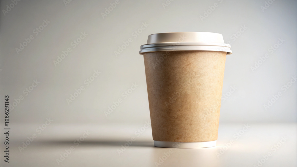 Kraft paper coffee cup mockup with white lid, Blank Recycled paper Coffee Cup isolated on white background Kraft paper coffee cup mockup with white lid, Blank Recycled paper Coffee Cup isolated on white background