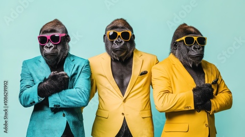 Three Gorillas in Suits and Sunglasses