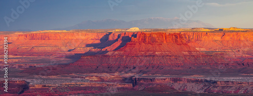 Majestic Utah Canyon Landscape at Sunset with Red Rock Formations photo