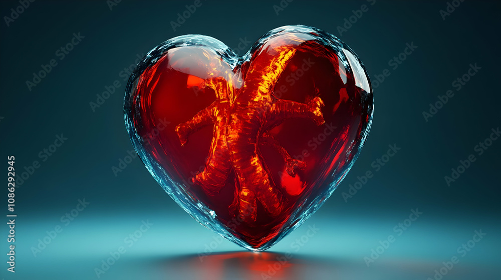 3D Illustration-Astronaut in a Red Heart of Liquid 3D Illustration-Astronaut in a Red Heart of Liquid