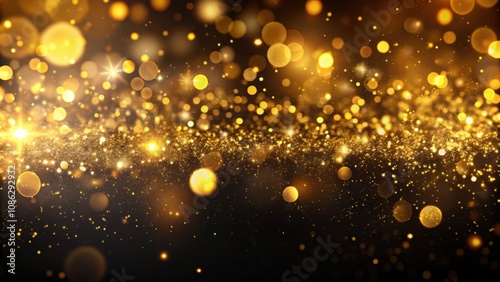 Beautiful golden bokeh particles abstract light on black background, golden, bokeh, particles, abstract, light, black