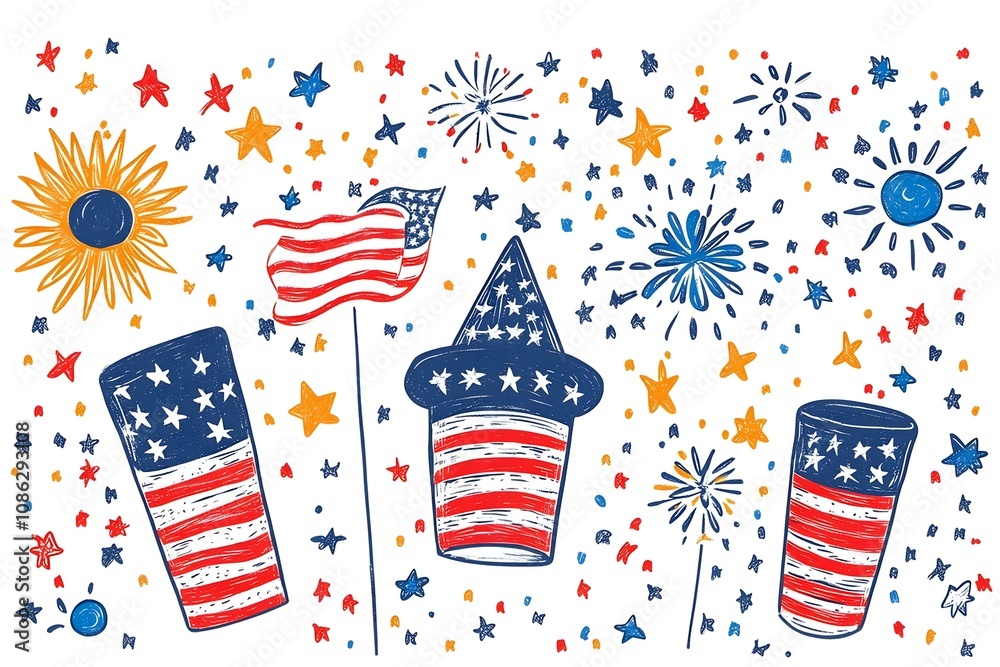 4th of July, Independence day - greeting design with USA patriotic colors firework burst rays. july, freedom, red, flag, patriotism, illustration, day, blue, design, background, event, poster, 4th of July, Independence day - greeting design with USA patriotic colors firework burst rays. july, freedom, red, flag, patriotism, illustration, day, blue, design, background, event, poster,