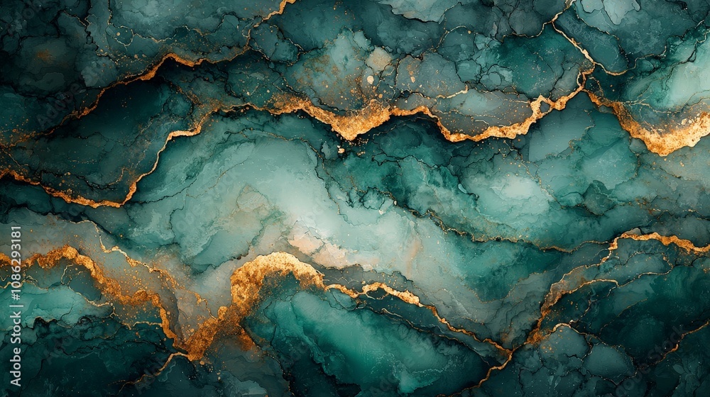 Abstract teal and gold fluid art with swirling patterns and textures. Abstract teal and gold fluid art with swirling patterns and textures.