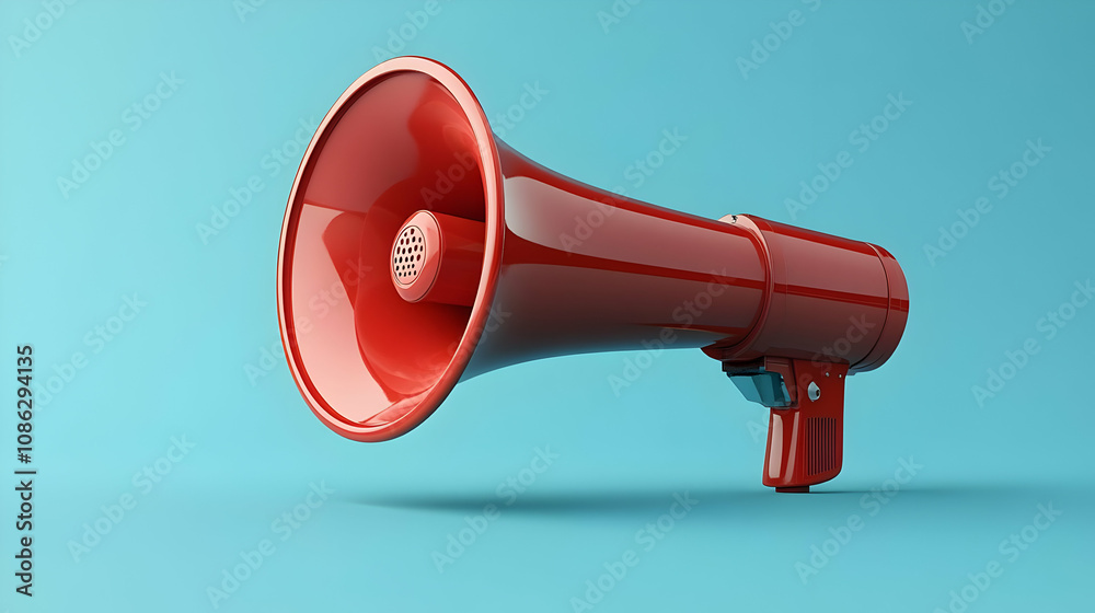 3D Red Megaphone on Blue Background Illustration 3D Red Megaphone on Blue Background Illustration