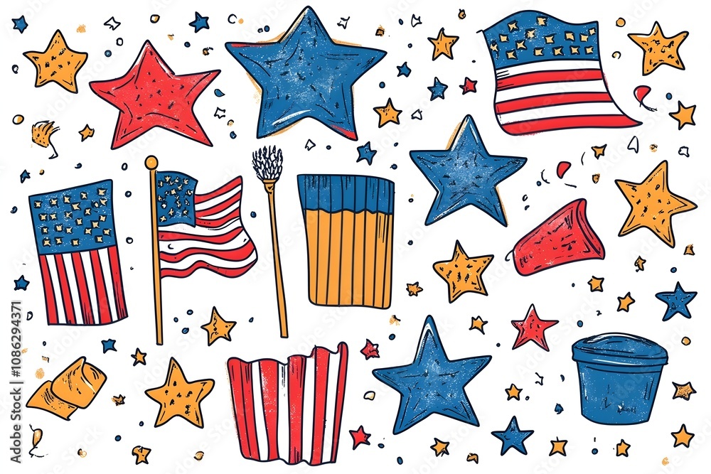 4th of July, Independence day - greeting design with USA patriotic colors firework burst rays. july, freedom, red, flag, patriotism, illustration, day, blue, design, background, event, poster,