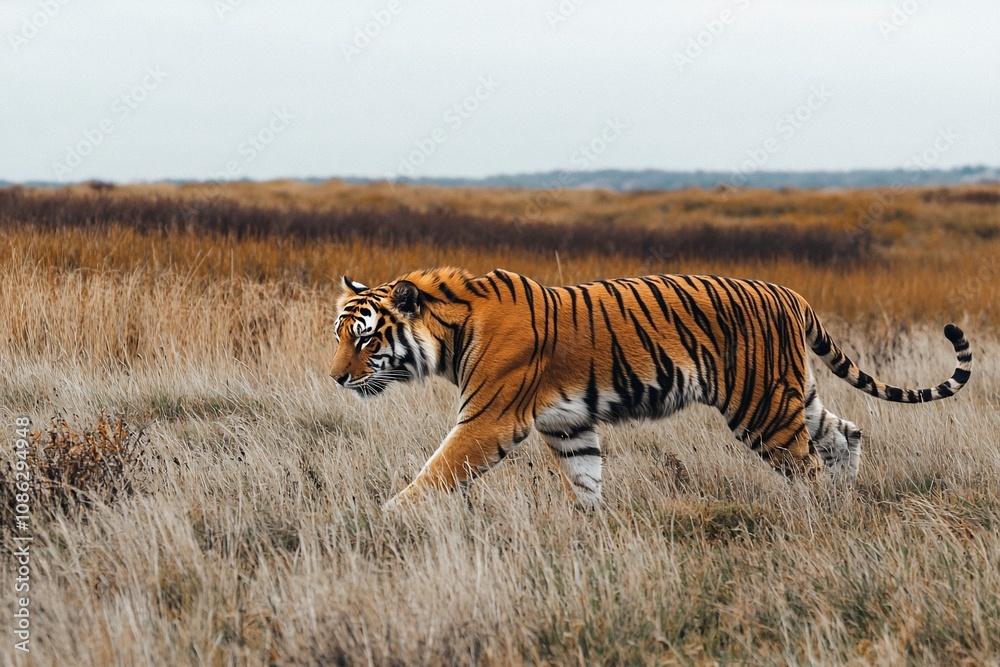 Fototapeta premium Majestic Tiger Roaming Through the Grasslands