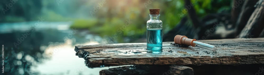 Obraz premium Tap water sediment test in progress, focus on test tube and particles, scientific setting, measuring tap water quality sediment analysis