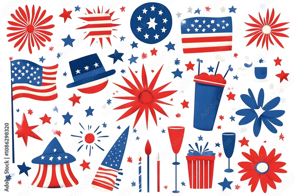 4th of July, Independence day - greeting design with USA patriotic colors firework burst rays. july, freedom, red, flag, patriotism, illustration, day, blue, design, background, event, poster, 4th of July, Independence day - greeting design with USA patriotic colors firework burst rays. july, freedom, red, flag, patriotism, illustration, day, blue, design, background, event, poster,