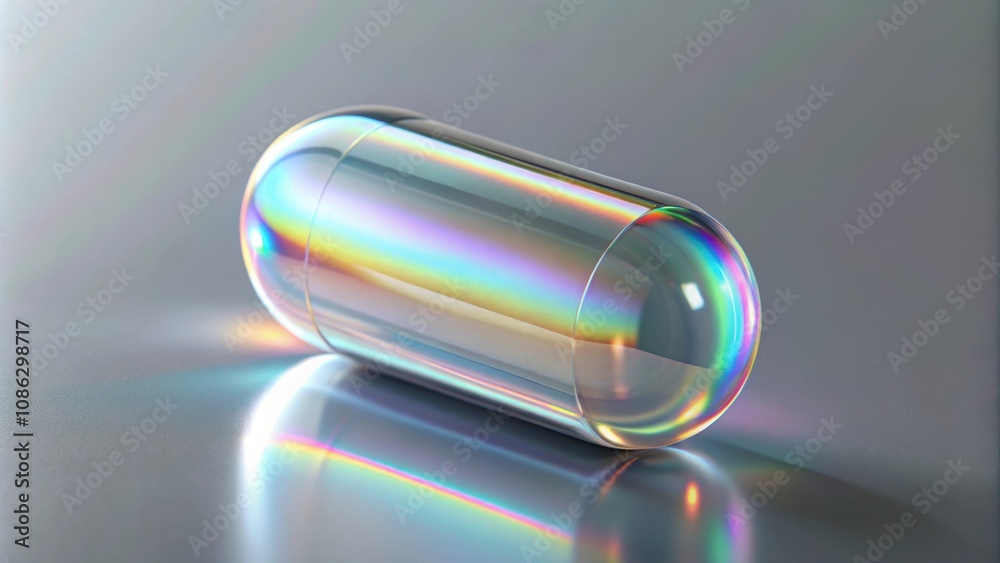 Clear capsule with holographic effect on neutral background , technology, futuristic, medical, digital, pill, capsule Clear capsule with holographic effect on neutral background , technology, futuristic, medical, digital, pill, capsule