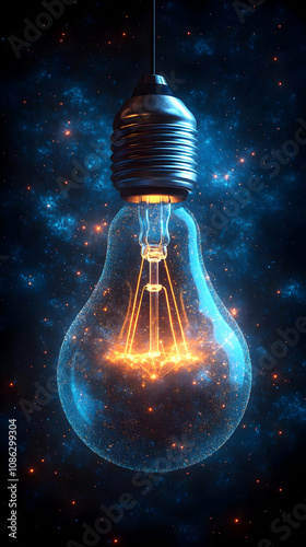 3D Illustration - Cosmic Bulb, Galaxy, Stars, Nebula, Light, Innovation, Energy, Idea, Universe, Astronomy