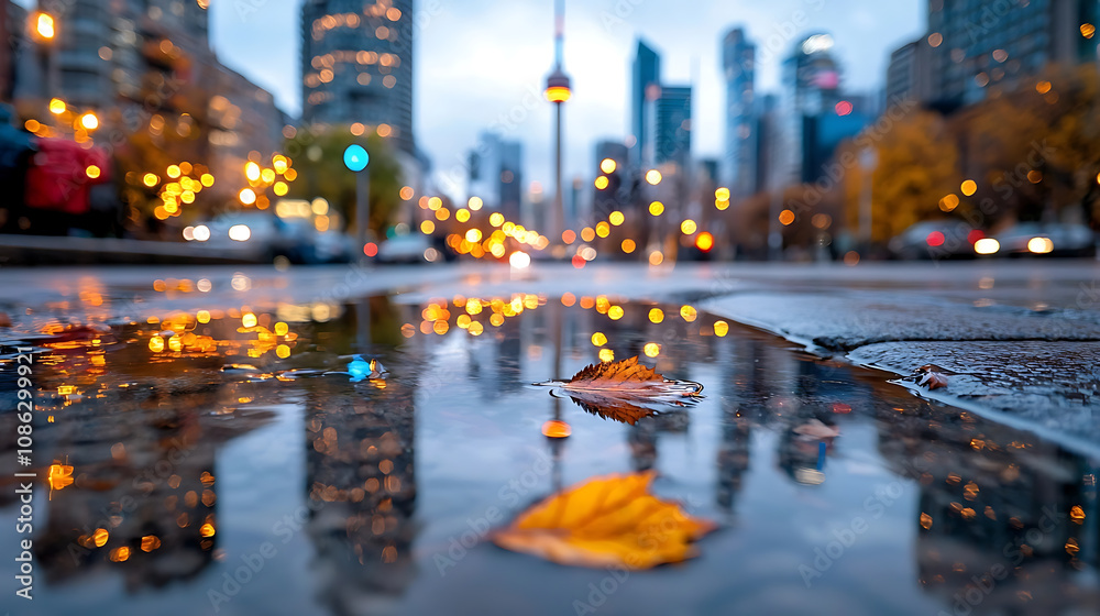 Rainy street scene toronto cityscape photography urban environment low angle view reflective mood Rainy street scene toronto cityscape photography urban environment low angle view reflective mood