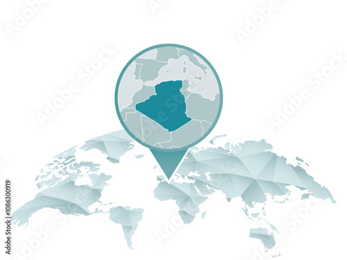 World Map with pinned detailed Algeria map