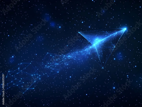 Abstract Illustration - Paper Airplane Soaring Through Starry Night