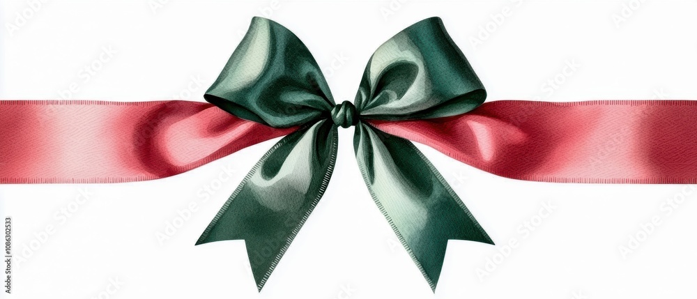 A decorative ribbon bow in green and red, perfect for gifts, celebrations, and festive occasions. A decorative ribbon bow in green and red, perfect for gifts, celebrations, and festive occasions.