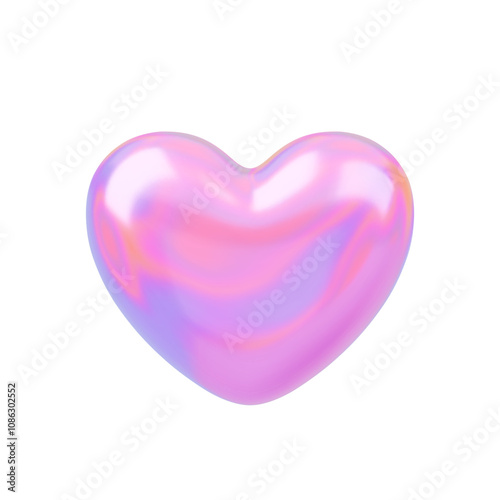 Holographic vector heart. Hologram pink love element for wedding, Valentines Day, love concept. Heart 3d shape romantic symbol. Realistic pink chrome heart icon isolated on white