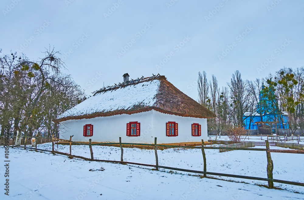 The hata house in winter, Pereiaslav Scansen, Ukraine