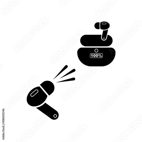 Vector illustration of True Wireless Stereo (TWS), an audio device that pairs with the ears without wires. Isolated with an empty background, editable and color can be changed.