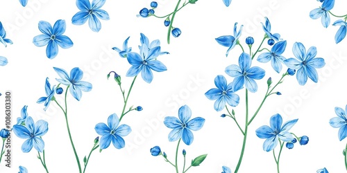 Blue myosotis flowers in watercolor design on a beige canvas create a beautiful and calming seamless pattern, spring florals, blueflowers photo