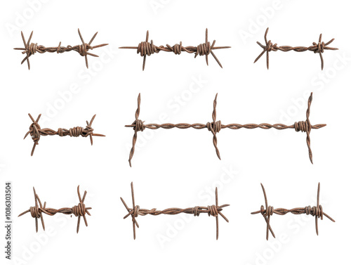 Barbed wire fence pattern for various uses. transparent background