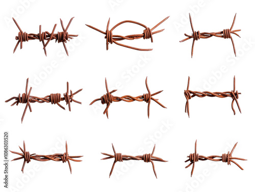 Barbed wire variations for design projects. transparent background photo