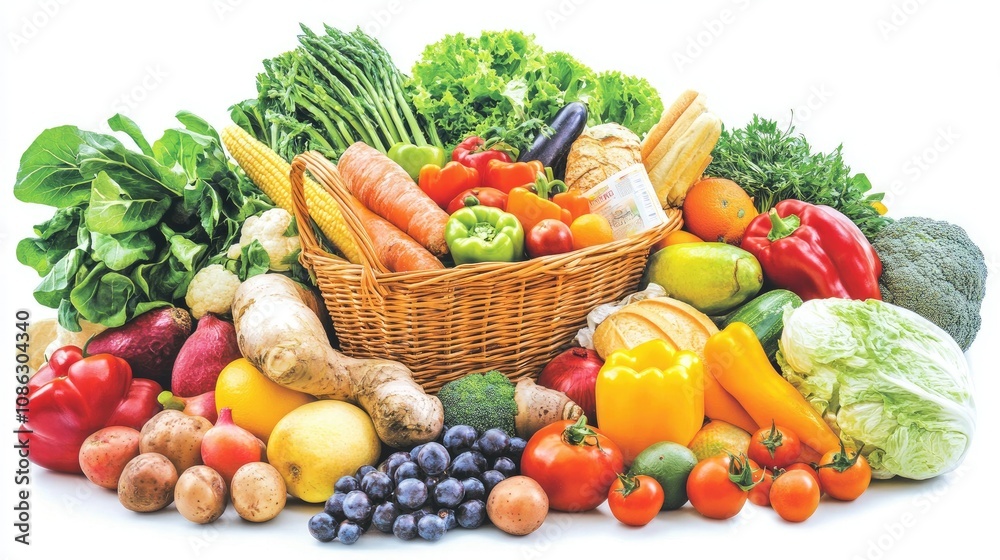 Fresh Produce Basket Full of Colorful Vegetables and Fruits Fresh Produce Basket Full of Colorful Vegetables and Fruits