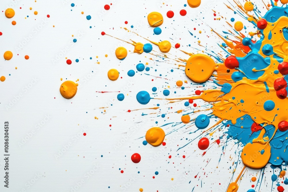 Fototapeta premium Vibrant paint splashes action art studio abstract content creative environment close-up view colorful expression for impact