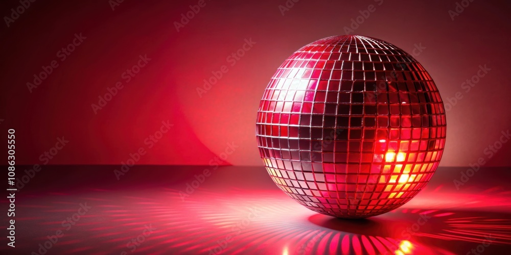 Obraz premium Red disco ball reflecting light on isolated background, disco ball, red, shiny, mirror ball, party, nightlife